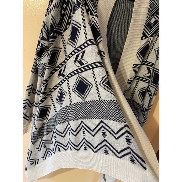 Pink Republic Women Open Front Aztec Cardigan Sweater Cotton Acryli Beige&Navy L - Picture 6 of 11